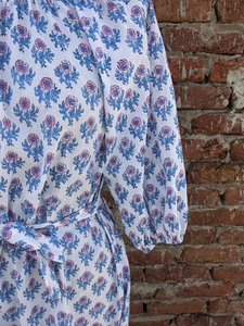 ชุดเดรสพิมพ์ลายด้วยมือ ผ้าฝ้ายอินเดีย ชุดเดรสผ้าก๊อซสไตล์โบฮีเมียน ชุดเดรสลายดอกไม้ คอทรงกลม แขนยาว ชุดเดรสยาวพิมพ์ลายดอกไม้ - Product Image 2