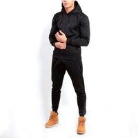 Survêtement de sport à manches longues décontracté de haute qualité pour hommes, couleur unie 100% coton, deux pièces, costume d'hiver grande taille