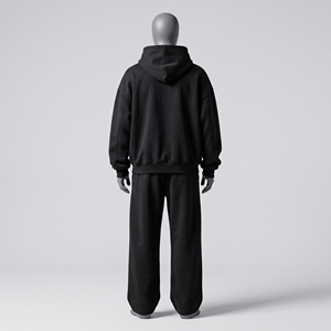 Conjunto de Sudadera y Pantalones Deportivos Extra Grandes para Hombre, Color Negro, Sudadera con Capucha y Letras Grises, Pantalones Deportivos con Puños, Sin Cordón, Traje Negro Sólido - Product Image 2