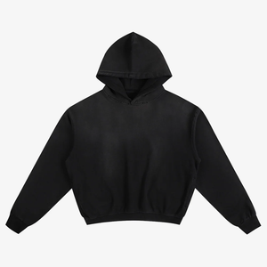 Sudadera con Capucha de Alta Calidad para Hombre, Estilo Urbano Hip Hop, Lavado Ácido, con Pedrería, Efecto Desgastado por el Sol, Oversize, Negra - Product Image 1