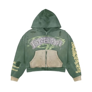 Sudadera con Capucha Oversize con Cremallera y Estampado de Marca, Bolsillo Frontal, Estilo Urbano para Hombre, Moda Americana, Estilo USA - Product Image 1