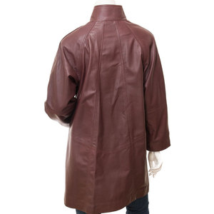 Elegant Women's <b>Long</b> Brown Genuine <b>Leather</b> <b>Jacket</b> Stand Collar Three Quarter Sleeve Autumn and winter Wear - Product Image 1