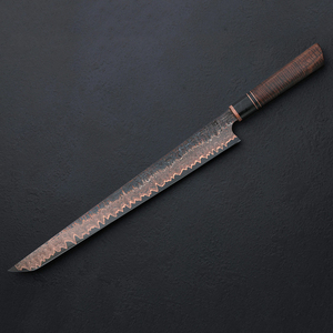 Cuchillo de caza japonés de acero damasco hecho a mano, cuchillo de supervivencia premium para exteriores con funda de cuero. - Product Image 2