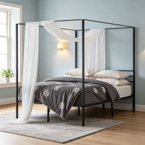 Letto a baldacchino singolo, matrimoniale, king size in metallo con contenitore, per uso domestico, in ferro - Product Image 3