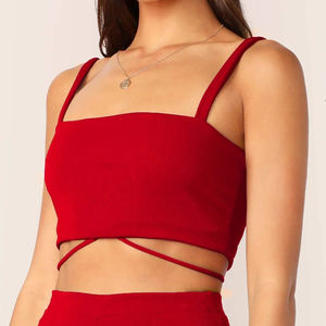 Women's Solid Red Off-Shoulder Yoga Tank Top with Flared Pants Set Breathable Sports Fitness <b>Underwear</b> <b>One</b> Set - Product Image 3