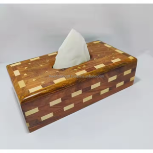 Boîte à mouchoirs en bois fabriquée à la main couverture porte-serviettes en bois naturel pour bureau à domicile salle de bain ou voiture élégant tissu rustique - Product Image 4