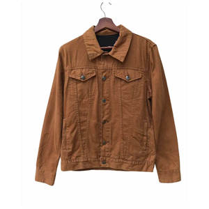 Chaqueta vaquera unisex marrón personalizada de alta demanda, informal, con botones frontales, color liso, corte regular, invierno, lavado ácido, algodón tejido - Product Image 1