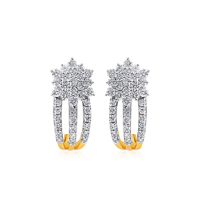 Elegant Gold and <b>Silver</b> Floral Bloom Statement Ring with Sparkling White Cluster and Three Radiant Pavé Stone Bands - Product Image 1