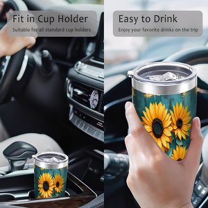 Stainless Steel Tumbler 20oz <b>Double</b> <b>Wall</b> Insulated Travel <b>Mug</b> With Sunflower Design Outdoor Use - Product Image 4