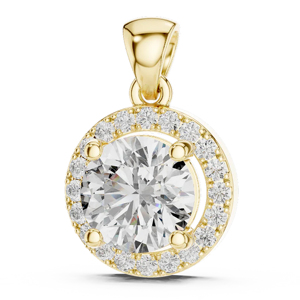 Collar con colgante de diamantes redondos clásicos, joyería de compromiso para mujer en oro amarillo - Product Image 1
