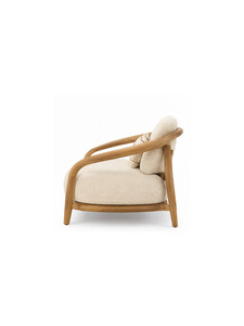 Fauteuil en bois moderne avec dossier confortable en lin, idéal pour le salon, la maison ou la terrasse. - Product Image 4