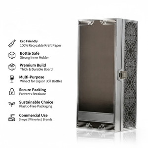 Boîte d'emballage pour bouteille de vin en kraft réutilisable avec fermeture magnétique | Boîte cadeau rigide gaufrée avec revêtement UV et doublure en mousse, durable - Product Image 5
