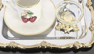 Stylish Square Serving <b>Tray</b> With Silver Finished And Gold Floral Border For Table Presentation Tea Coffee And <b>Snack</b> Serving - Product Image 4