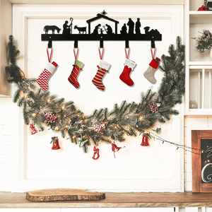 "Custom Festive Wall-Mounted <b>Stocking</b> <b>Holder</b> with Decorative Hooks for Holiday Decor & Gift Storage" - Product Image 3