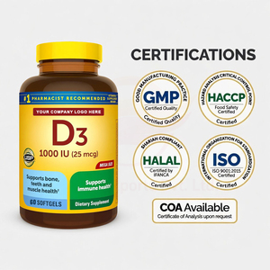 Capsules de vitamine D3 certifiées GMP, 1000 UI, 25 mcg, soutien immunitaire, santé osseuse, fabricants de compléments alimentaires - Product Image 4