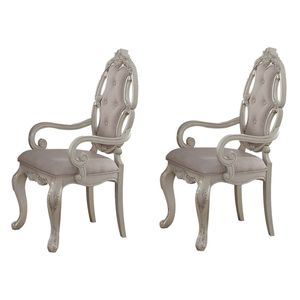 Set di 2 Sedie con Braccioli Imbottite a Bottoni in Beige e Bianco Antico per Sala da Pranzo, Comode ed Eleganti - Product Image 1