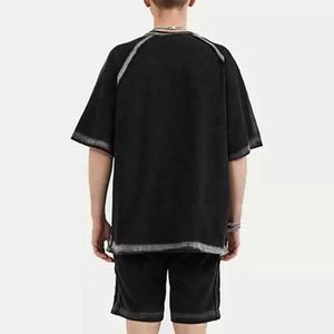 2025 nouveau été Hip Hop hommes t-shirt ensemble 2 pièces logo personnalisé Vintage court t-shirt ensemble blanc coton Shorts ensemble hommes - Product Image 5