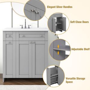 Mobile Bagno da 30 Pollici con Ampio Spazio Contenitivo, Cassetti Profondi a Doppio Livello, Ante con Chiusura Ammortizzata e Lavabo in Ceramica Integrato - Product Image 4