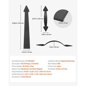 Kit Hardware Magnetico per Porta Garage, Decorazioni Nere Stile Carriage House, Nessuna Installazione Necessaria, Include Cerniere e Maniglie - Product Image 4