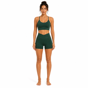 Women Adjustable Strap Sports Bra Cross Waist Pocket Shorts Set Yoga Fitness Gym Workout Activewear Outfit - Product Image 1