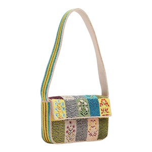 Sac à bandoulière artisanal vert rayé à perles |   Pochette élégante à rabat ornée de cristaux pour femmes - Product Image 6