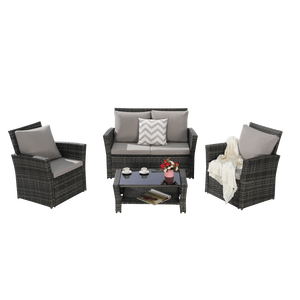 Set di 4 mobili da giardino in Rattan da giardino con tavolino in vetro temperato per giardino portico - Product Image 4