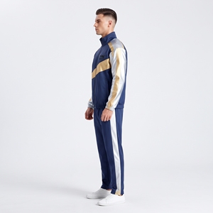Men’s Navy Blue & Gold <b>Tracksuit</b> Set Full Zip Sports Jacket & Jogger Pants <b>Retro</b> Athletic Sportswear - Product Image 2