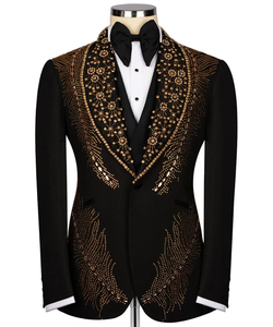 Costume de mariage noir brodé de strass pour homme – Blazer slim fit de créateur avec détails en cristal pour le marié et les tenues de soirée - Product Image 2