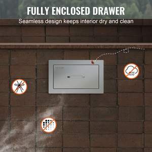 Tiroirs de rangement de cuisine extérieure de 14x8.5 pouces en acier inoxydable encastré avec poignée de 23D pouces pour île de barbecue - Product Image 6