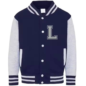 <b>Men's</b> Navy White Winter Varsity <b>Jacket</b> Stand Collar Zipper Closure Eco-Friendly Breathable Windproof Quick Dry <b>Canvas</b> Preppy - Product Image 2