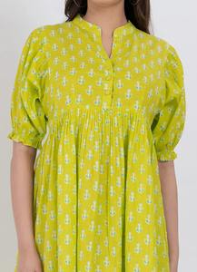 Vestido Mini de Algodón de Primera Calidad para Mujer, con Estampado de Ancla Verde, Mangas Abullonadas, Transpirable y Ligero, Disponible para la Venta - Product Image 5