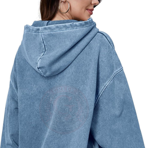 Sudadera con Capucha Oversize para Mujer, Lavado Ácido, Felpa de Algodón Grueso, Acabado Desgastado Vintage para Moda Urbana Moderna - Product Image 2