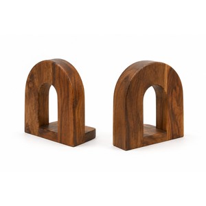 Paire d'entretoises à livres en bois d'acacia - Design moderne du milieu du siècle, artisanat en teck brun par Aqudus Saleem - Vente en gros Inde - Product Image 1