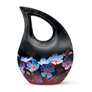 Juego de urnas con diseño de flor de ciruelo chino azul, urna grande y urna de recuerdo para cenizas - Product Image 1