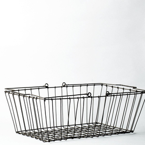 Best Designed Black Coated Iron Wire Large Fruits <b>Basket</b> With Handle Rectangular Shape Large Tabletop Storage <b>Baskets</b> - Product Image 1