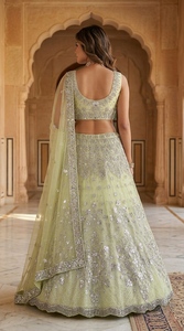 Women Ethnic Butterfly Net Lehenga Set with Foil Mirror <b>Sequins</b> Embroidery Heavy <b>Flare</b> Lehenga Unstitched Blouse - Product Image 5