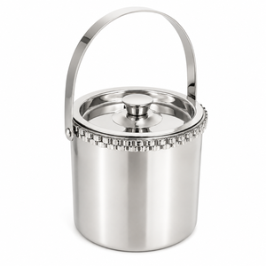 Seau à glace de luxe en acier inoxydable avec garniture perlée, couvercle et poignée, double paroi isolée, pour champagne et vin - Product Image 1