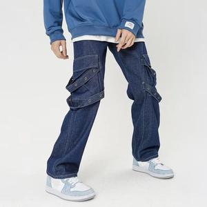 Jeans Cargo de Mezclilla para Hombre, Cintura Alta, Corte Holgado, Estilo Streetwear, Algodón de Peso Medio, para Otoño - Product Image 3