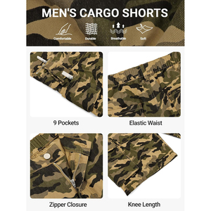 Nouvel article tendance : Short cargo camouflage pour homme, taille mi-haute, respirant, en coton et polyester, pantalon décontracté d'été avec poches - Product Image 4