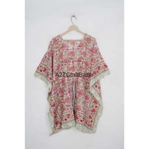 Vestido Kaftán Midi de Algodón 100% Hecho a Mano para Mujer, Romántico, Vintage, con Estampado Floral, Cuello en V, Manga Corta, Ecológico y Transpirable - Product Image 1