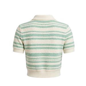 Mens Textured Striped Knit <b>Polo</b> Shirt Short Sleeve Collared V Neck Cream Brown Casual Sweater <b>Top</b> for Mens Casual Fashion - Product Image 2