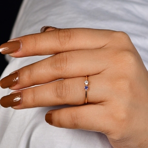 แหวนทองคำแท้ 14KT สไตล์มินิมอลใหม่ ประดับเพชรเลี้ยงในห้องปฏิบัติการและแทนซาไนต์ รับรองโดย IGI เครื่องประดับสำหรับผู้หญิง เหมาะสำหรับทุกโอกาส - Product Image 5