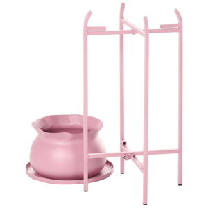 Pot de fleurs moderne en métal rose poudré avec pot décoratif et plateau de rangement rond pour plantes d'intérieur, salon - Product Image 3