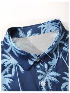 Conjunto de dos piezas con estampado de palmeras para hombre, camisa de manga corta con botones y pantalones cortos con cintura elástica, conjunto ligero para la playa - Product Image 2