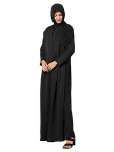 Women's <b>Black</b> Abaya <b>Floor</b> <b>Length</b> Loose Fit Long Sleeve Hooded Modest Daily Wear Middle East Style Polyester <b>Dress</b> - Product Image 1