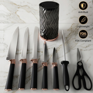 Juego de 8 Cuchillos de Cocina de Acero Inoxidable con Mangos Negros, Juego de Cubiertos para Preparación de Alimentos con Filo Recto Afilado para el Hogar y Restaurantes - Product Image 1