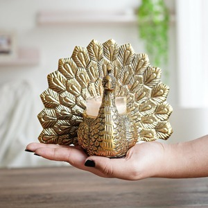 Ensemble de 2 bougeoirs en forme de paon doré, figurines d'oiseaux en aluminium, décoration bohème durable pour la maison, décoration de table - Product Image 6
