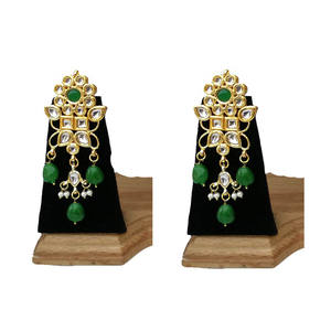 Pendientes de Moda al por Mayor, Estilo Indio Tradicional Vintage, con Perlas, Aleación, Diseño Jhumka Oxide, Chapados en Oro, con Cristales y Diamantes de Imitación - Product Image 2