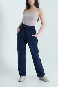 Pantalones Casuales de Lona para Mujer, Cintura Media, Corte Recto, Transpirables, Impermeables, de Color Sólido, con Cordón y Bolsillos - Product Image 4