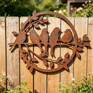 Letrero Metálico de Pájaros en Rama, Arte Metálico Rústico, Decoración de Jardín para Exteriores Resistente al Agua y a la Intemperie con Acabado con Recubrimiento en Polvo - Product Image 4